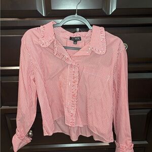 J. Crew Red and White Striped Button Down Shirt